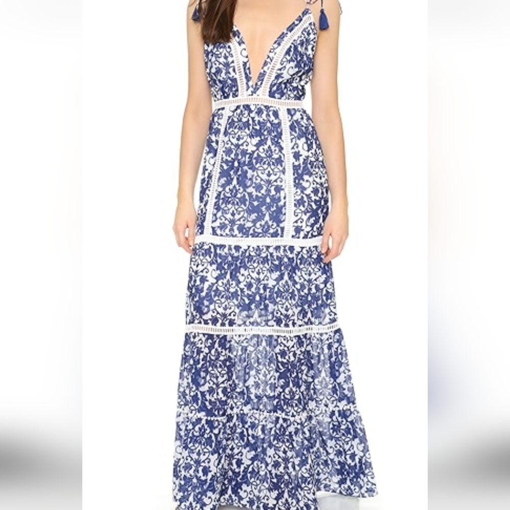 SAYLOR Blue and White Sleeveless Maxi Sundress